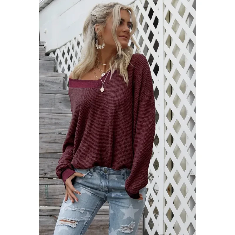 New V-Neck T-Shirt Long-Sleeved Women's Blouse Sweater