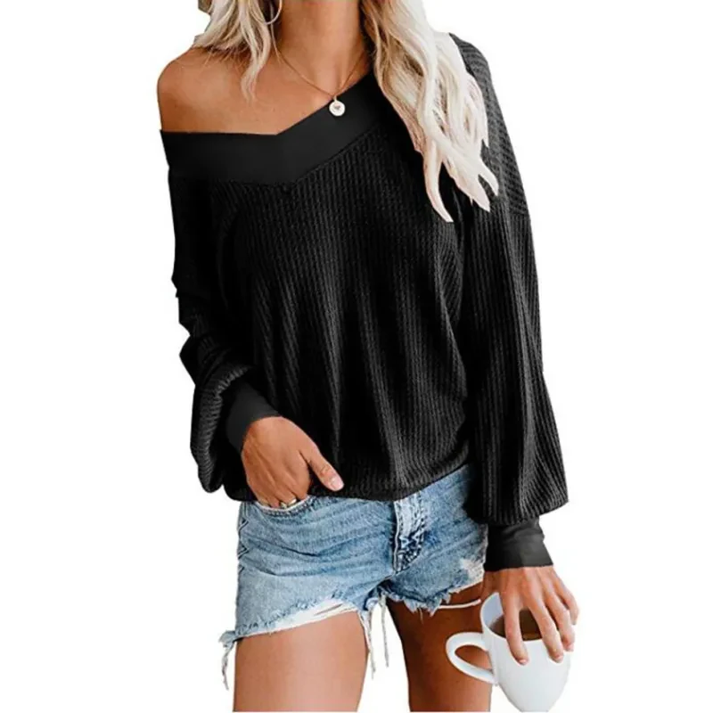 New V-Neck T-Shirt Long-Sleeved Women's Blouse Sweater