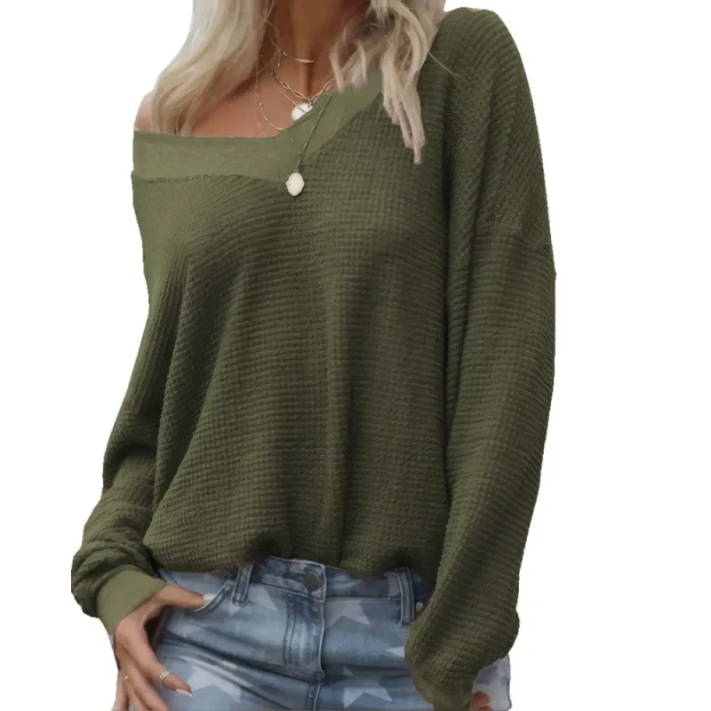 New V-Neck T-Shirt Long-Sleeved Women's Blouse Sweater