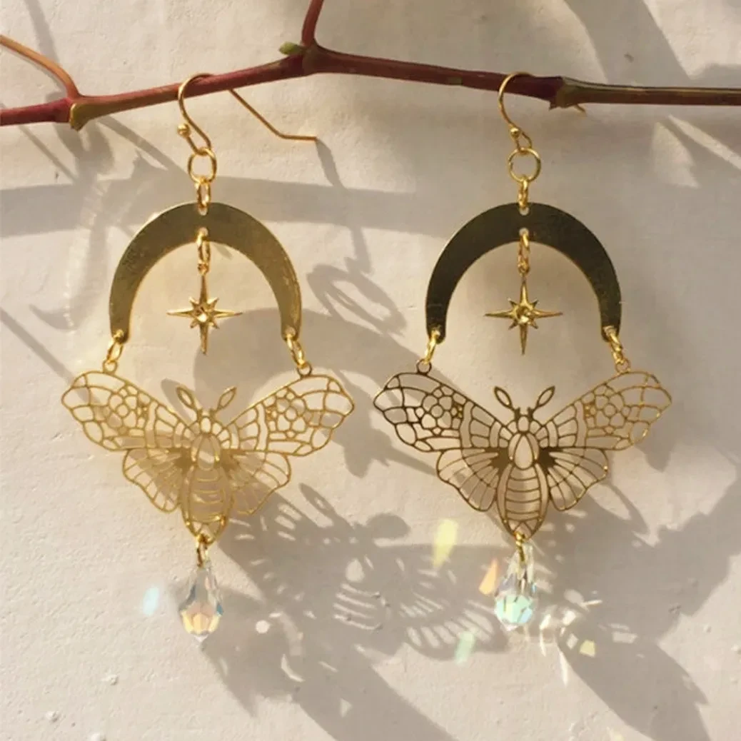 Women's Moth Moon Star Earrings
