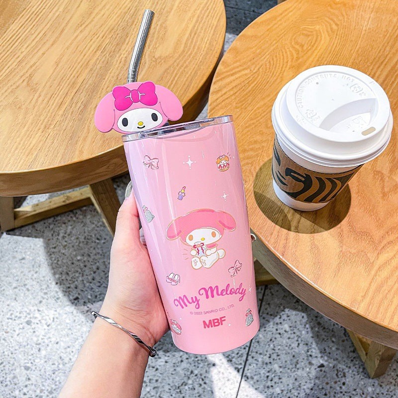 Sanrio Hello Kitty Straw Cup – Cinnamoroll, Cute Cartoon Kuromi, Heat Preservation, Cold Insulation, Stainless Steel Water Cup, Perfect Gifts
