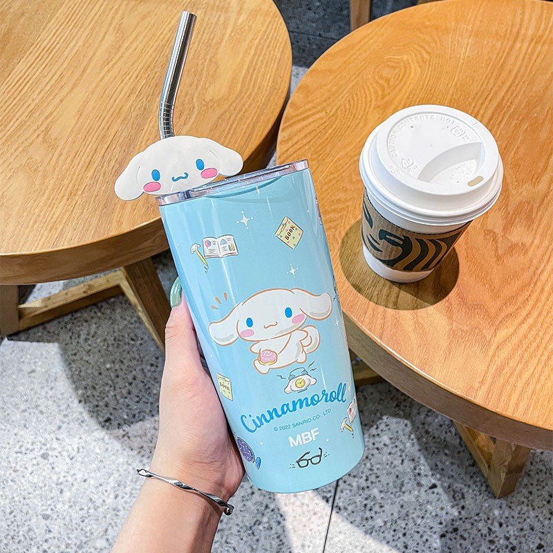 Sanrio Hello Kitty Straw Cup – Cinnamoroll, Cute Cartoon Kuromi, Heat Preservation, Cold Insulation, Stainless Steel Water Cup, Perfect Gifts