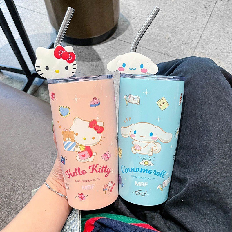 Sanrio Hello Kitty Straw Cup – Cinnamoroll, Cute Cartoon Kuromi, Heat Preservation, Cold Insulation, Stainless Steel Water Cup, Perfect Gifts