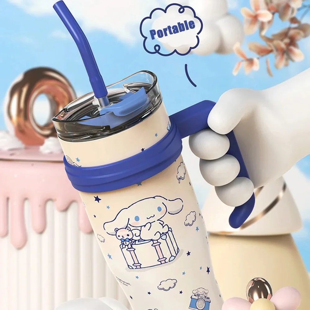 MINISO 1200ml Sanrio Thermos Bottle – Cold Ice Cute Hello Kitty Kuromi Cinnamoroll Melody Stainless Steel Water Bottle with Straw 2024