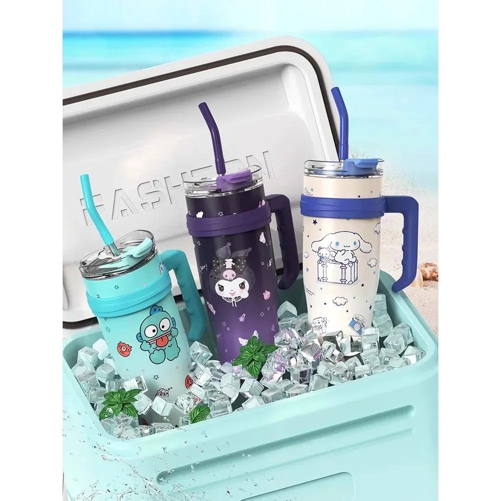 MINISO 1200ml Sanrio Thermos Bottle – Cold Ice Cute Hello Kitty Kuromi Cinnamoroll Melody Stainless Steel Water Bottle with Straw 2024