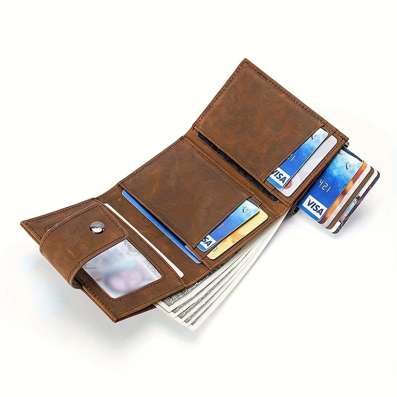 Vintage Golden-Tone Crazy Horse Leather Men's Wallet