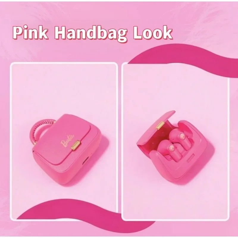 Genuine MINISO Barbie Series TWS Bluetooth Headphones – Pink Cute Creative Handbag Shape In-Ear Earplugs, Ideal Girls Holiday Gift