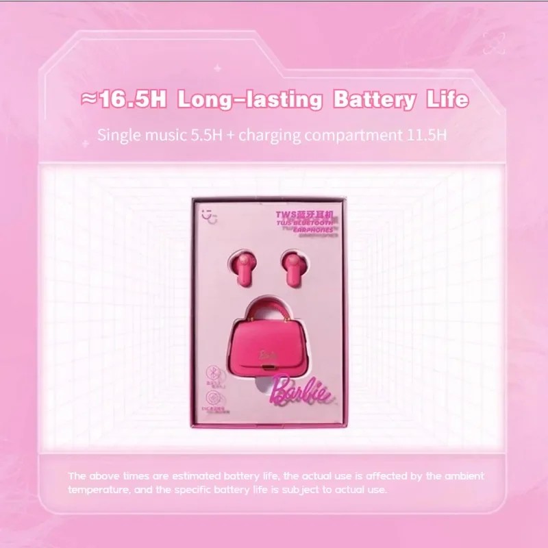 Genuine MINISO Barbie Series TWS Bluetooth Headphones – Pink Cute Creative Handbag Shape In-Ear Earplugs, Ideal Girls Holiday Gift