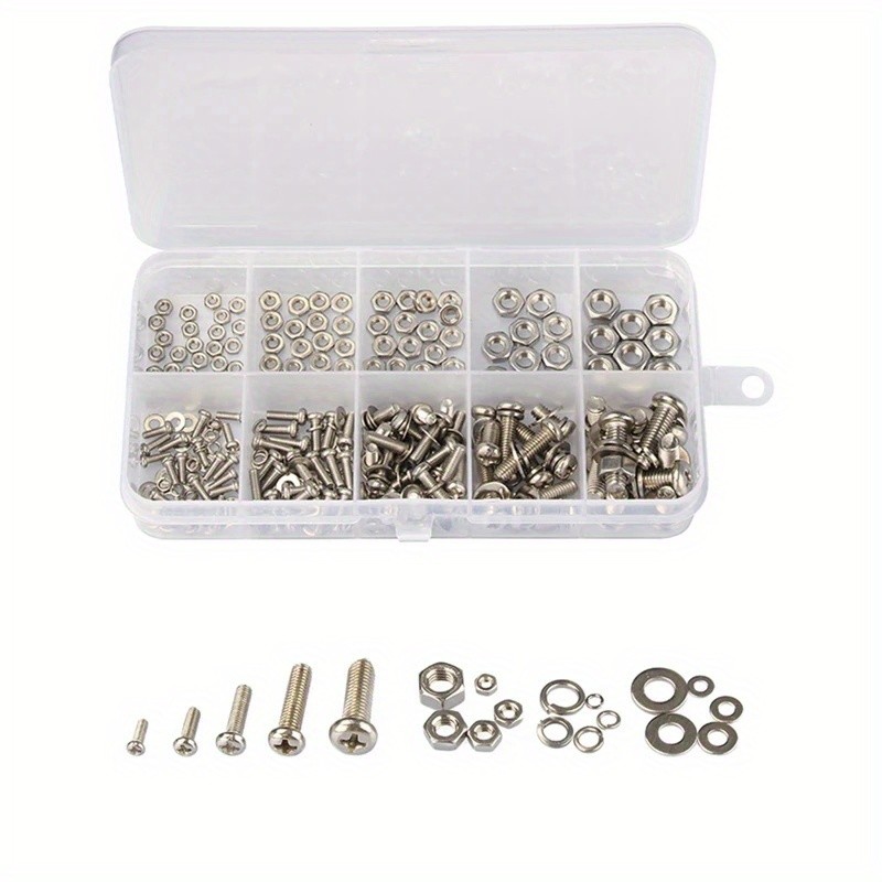 320pcs Stainless Steel SS304 Screws Assortment Kit, An Head Screws Nuts Bolts M2 M2.5 M3 M4 M5 Metric Nut and Bolt Set