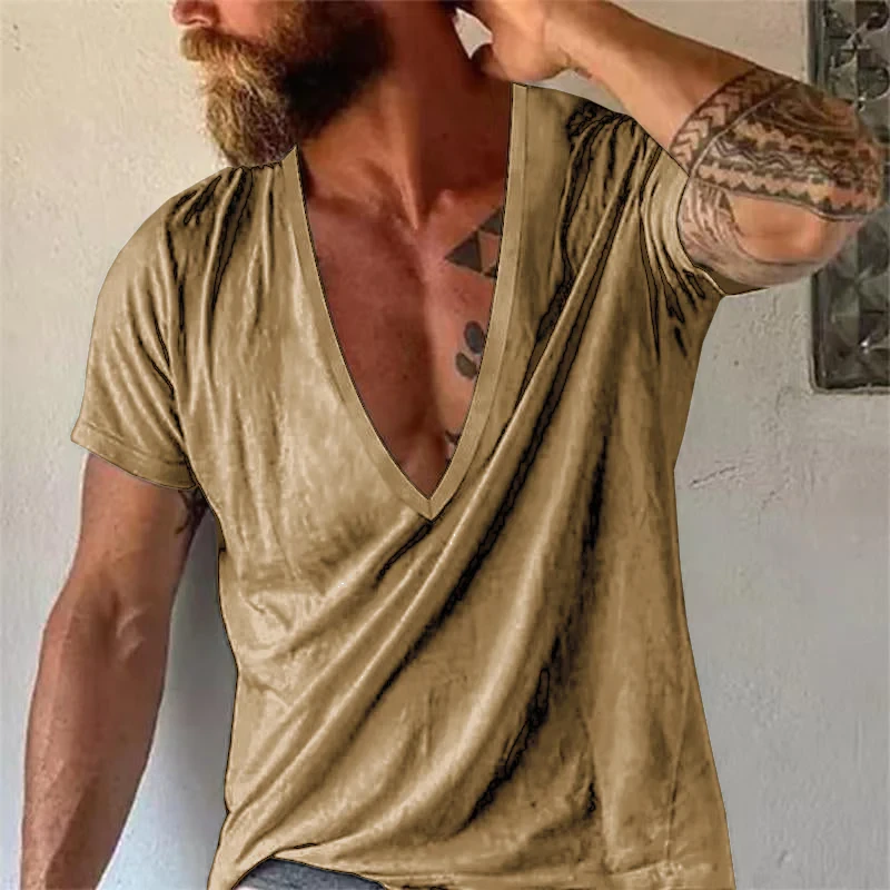 Men's Casual Solid color V-neck Short-Sleeved  T-Shirt