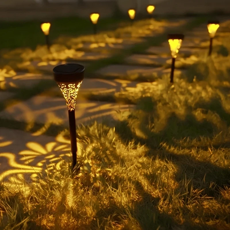 4pcs Outdoor Solar LED Ground Stake Lights Adjustable Warm Yellow/RGB Gradient Light, Durable Plastic, Motion Sensor, Suitable for Patio, Deck, Walkway, and Garden Illumination