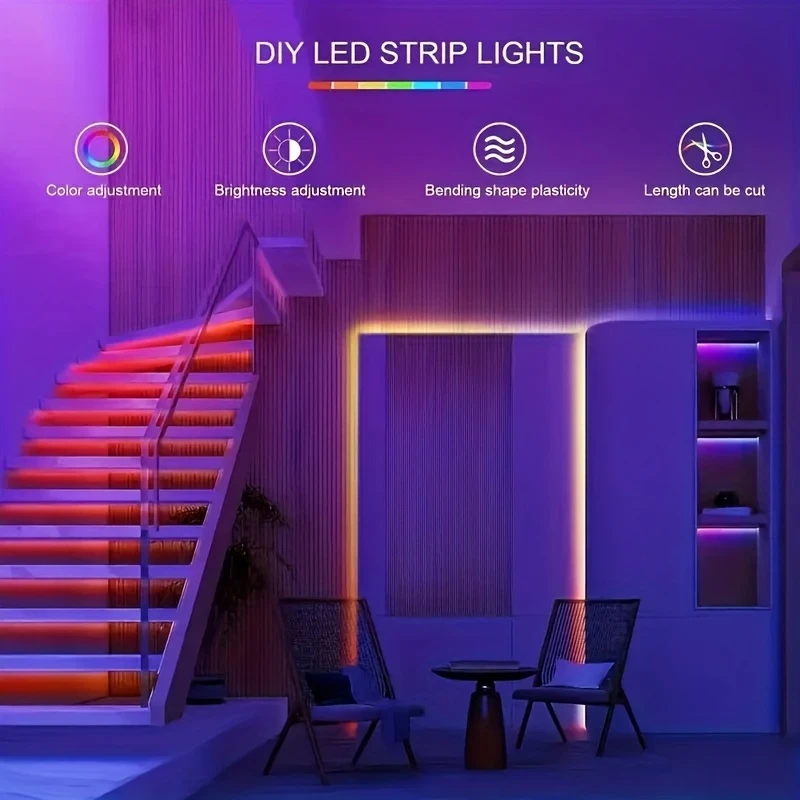 199.9/500.13 cm RGB Smart LED Strip 5V-3535 Indoor/Outdoor Strip with 3-Key Remote Control, Battery Box (No Battery Included), Perfect for Bedroom, Living Room, Party Decoration, Ideal Gift