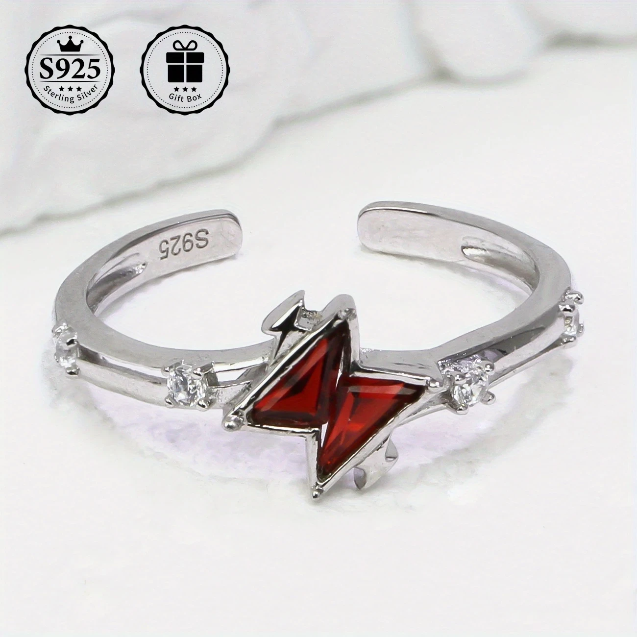 Adjustable S925 Silvery Ring with Elegant Blue Triangle Zirconia Faux Gemstones Perfect for Engagement, Weddings, Gifts, and Everyday Elegance