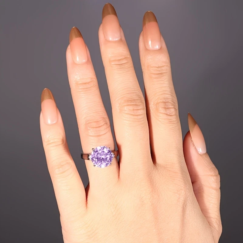 Sterling Silver Halo Support Purple Crystal 0.5 Carat Ring for Women  Light Luxury, High-End Design, Perfect for Daily Wear, Parties, and Vacations