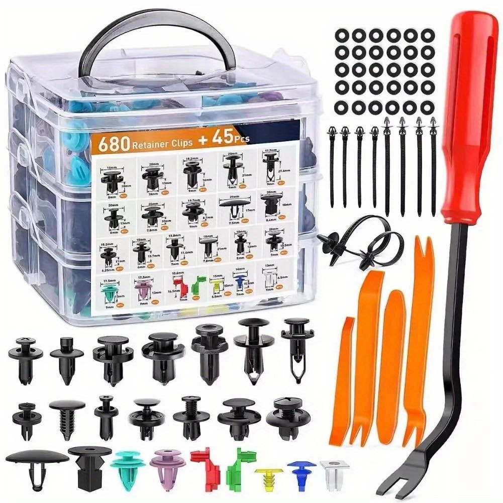 725pcs Auto Fastener Clips Kit Car Body Push Retainer Pin Rivet Bumper Door Trim Panel Retainer Fasteners with Auto Removal Tool