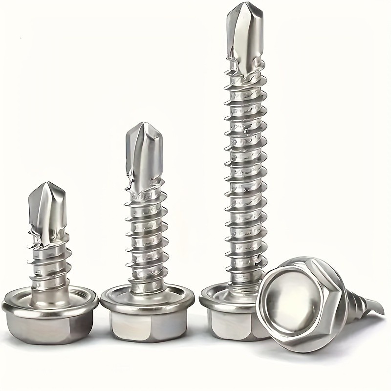 250pcs 410 Stainless Steel #8 Self-Tapping TEK Screws Assortment Kit Hexagon Self-Drilling Screws for Metal, Furniture, Building & Repairing with Hex Washer Head, Includes Hex Nut Driver