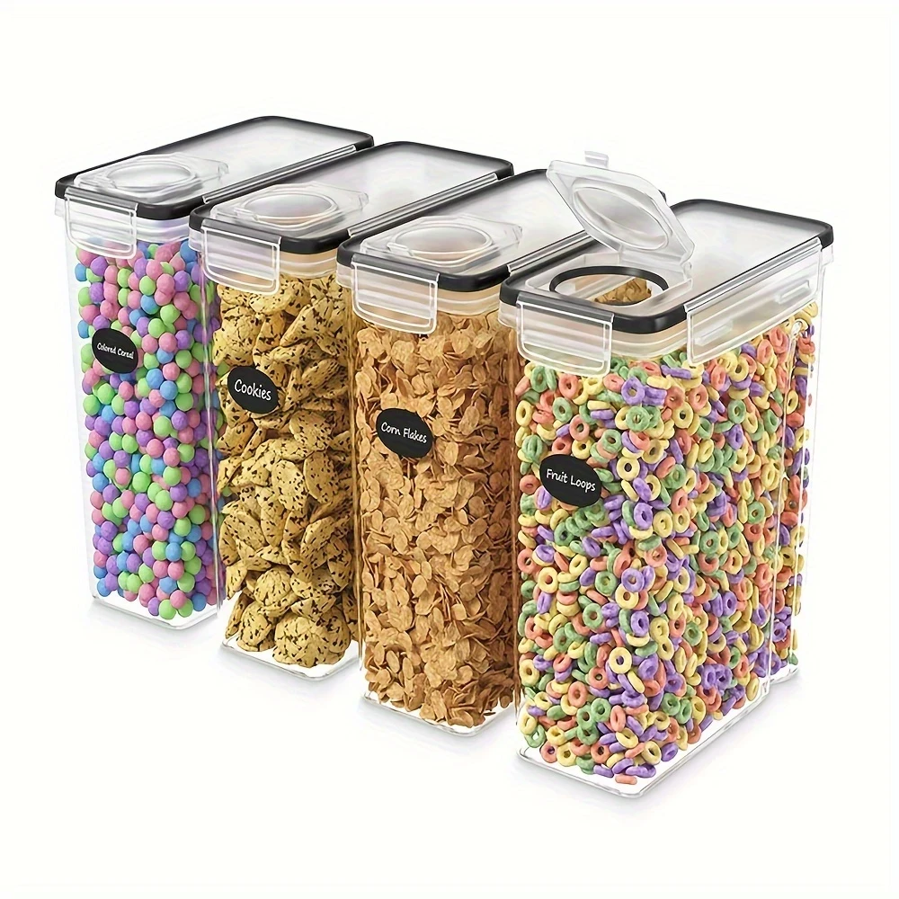 4-Piece 2.5L Airtight Kitchen Storage Containers Set Clear, BPA-Free, Leak-Proof, Stackable, and Space-Saving Storage for Dry Goods, Nuts, Beans, Cereals, Snacks, Flour, Sugar, Coffee, Tea, and Pet Food