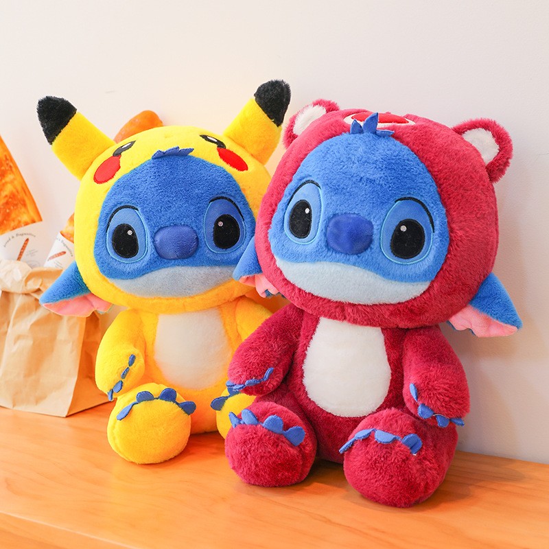Giant Size Plush Stitch Pikachu Doll – Soft Stuffed Animal Pillow, Strawberry Bear Plush Toys, Perfect Gift for All Ages