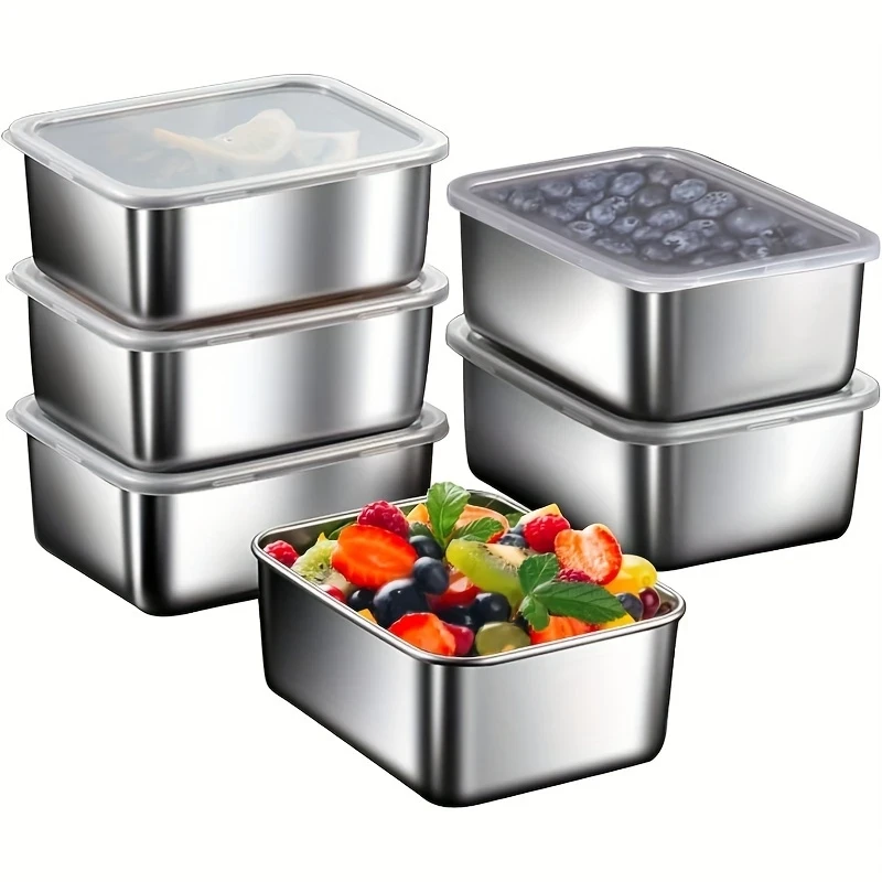 5pcs Stainless Steel Food Storage Container Set Square, Manual Lid, Hand Wash Perfect for Meal Preparation, Outdoor Picnics, and Food Distribution