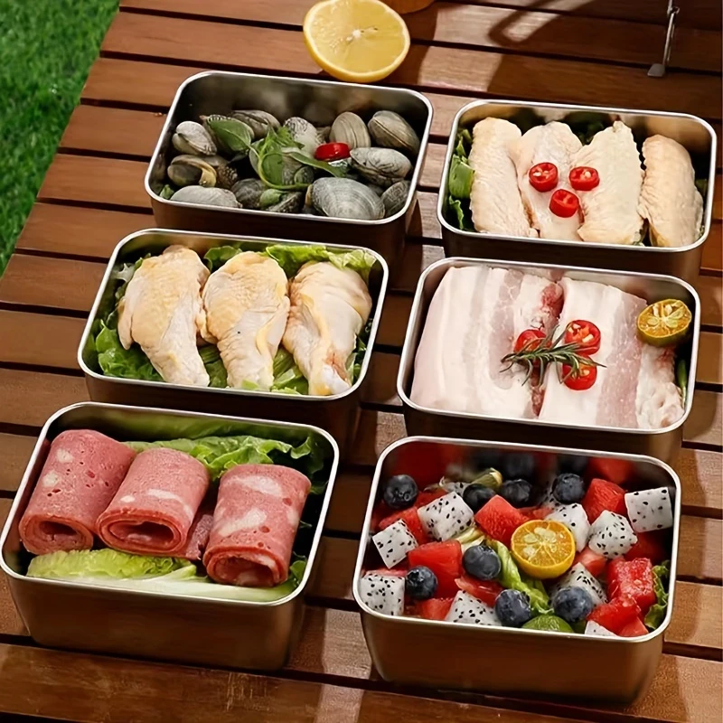 5pcs Stainless Steel Food Storage Container Set Square, Manual Lid, Hand Wash Perfect for Meal Preparation, Outdoor Picnics, and Food Distribution