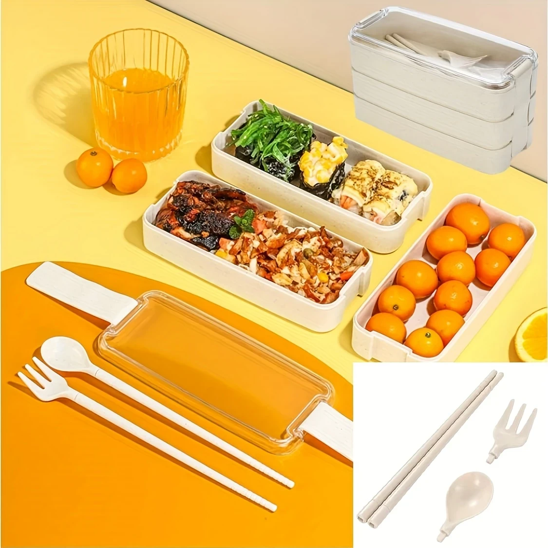 Premium 3-Tier Bento Lunch Box with Cutlery  Stackable 3-Compartment Meal Prep Container, Dishwasher/Microwave Safe, Ideal for Work, School, and Meal Prep