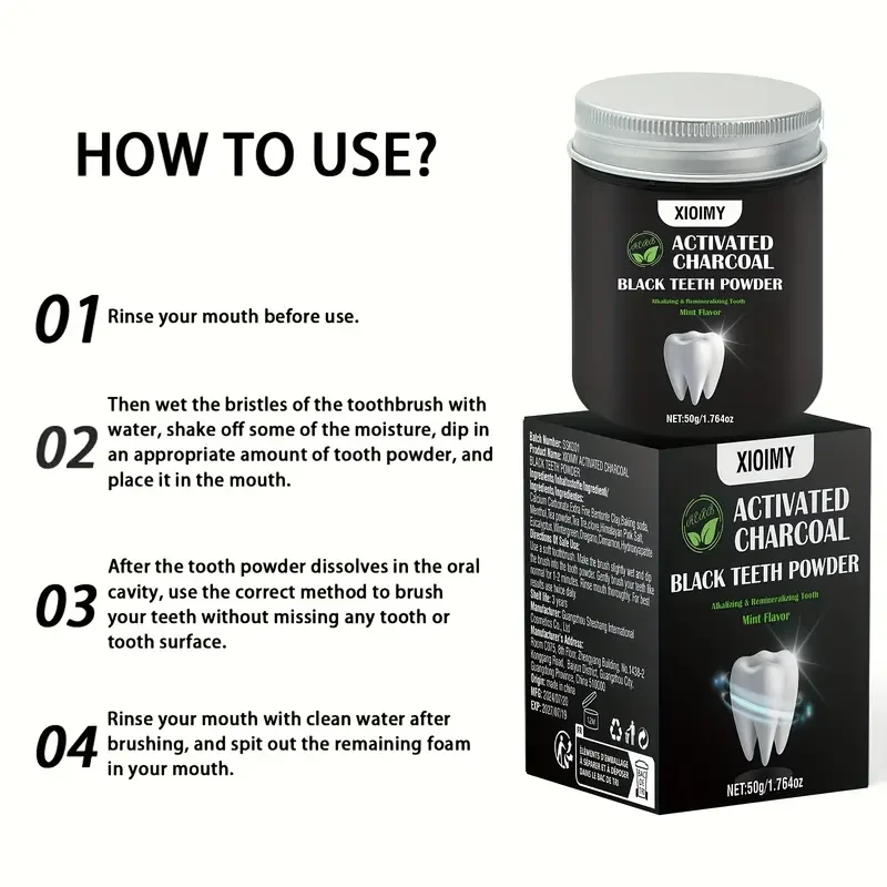 50g Mint Flavor Xioimy Activated Carbon Teeth Whitening Powder