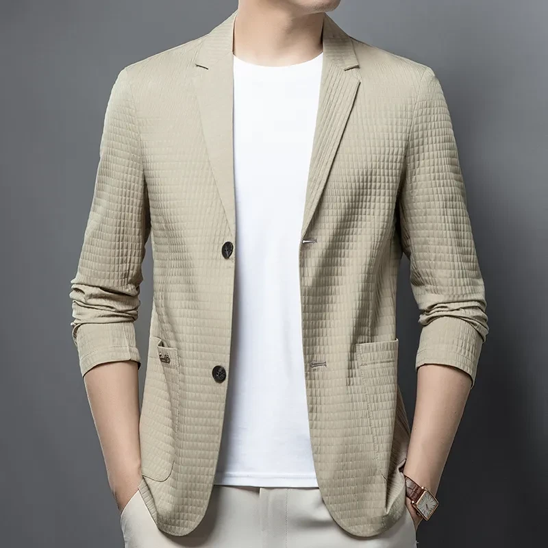 Young And Middle-aged Seamless Lightweight Breathable Casual Suit Top Khaki