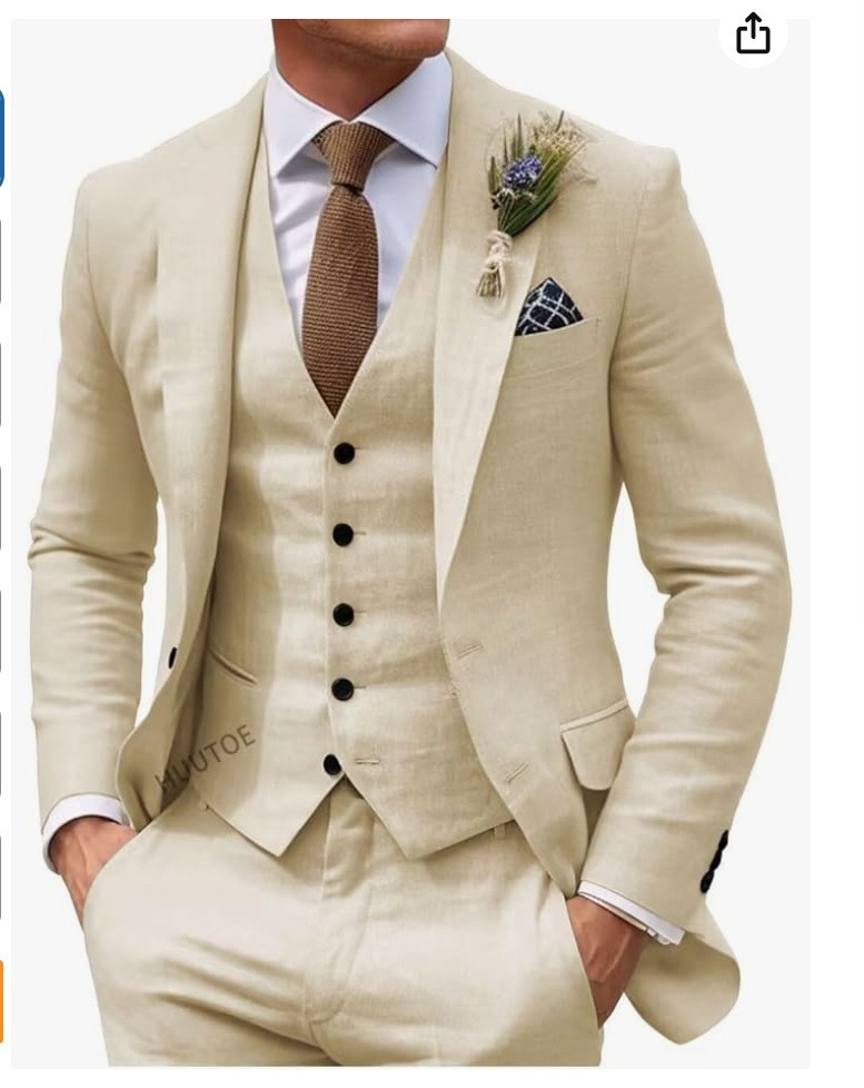 Men's Solid Color Business Jacket Vest Pants Set Champagne