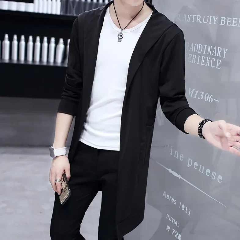 Slim Fit Student Handsome Cloak Men's Coat Black 9908 Hooded