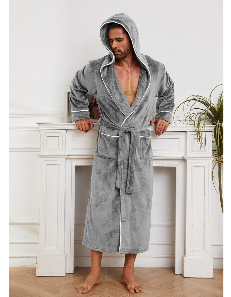 Fashion Men's Flannel Bathrobe Pajamas Women Light Gray