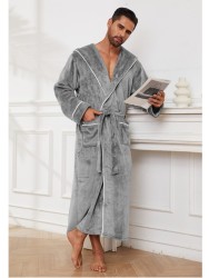 Fashion Men's Flannel Bathrobe Pajamas Women Light Gray