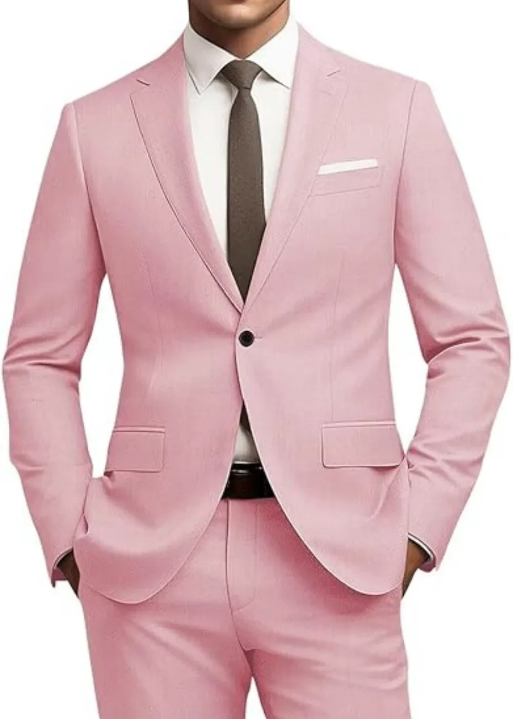 Men's Suit Slim Fit 2-piece Set, Casual Business Set Pink