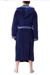 Men's Simple Colorblock Hood Patch Pocket Bathrobe