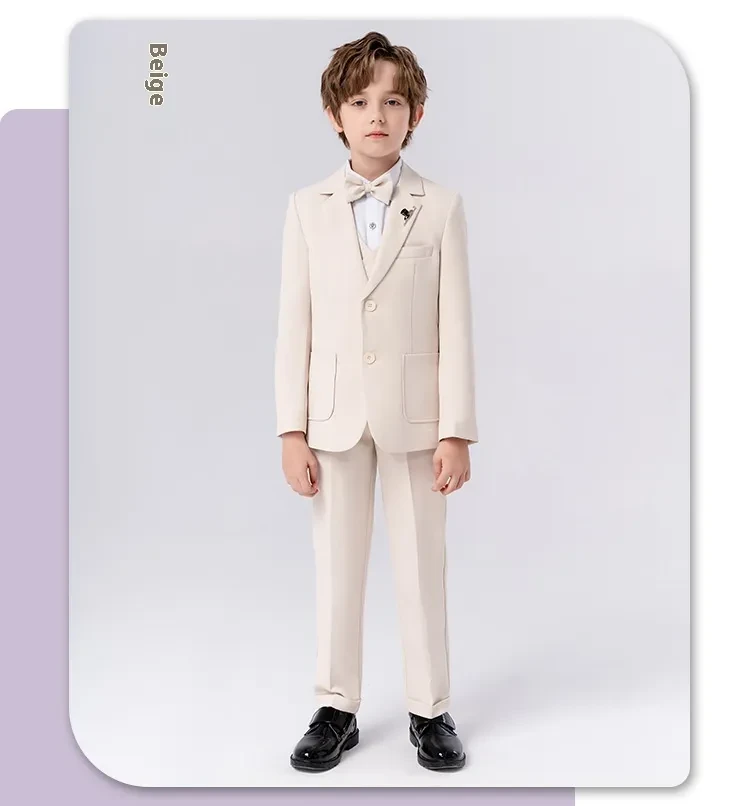 Boy's Suit Dress British Solid Color Beige 5 Pieces