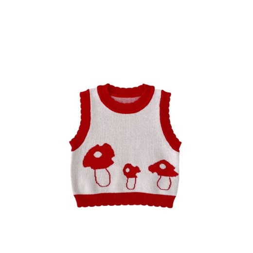 Children's Cotton Knitted Vest Mushroom Jacquard Top