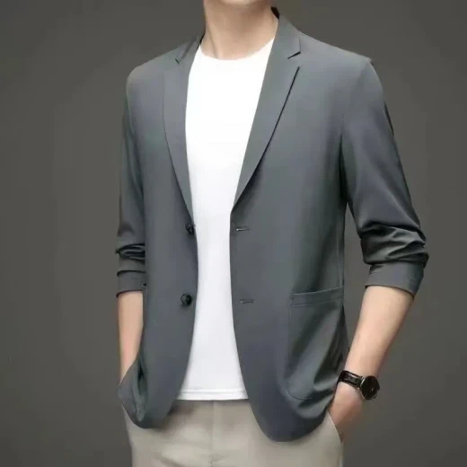 Summer Ice Silk Suit Men's Casual Sun-proof Light Coat Gray