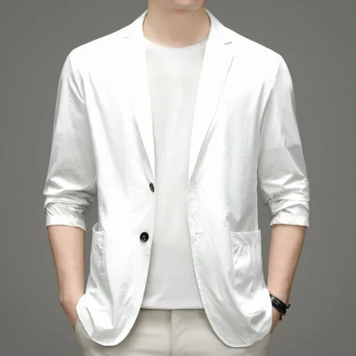 Summer Ice Silk Suit Men's Casual Sun-proof Light Coat White