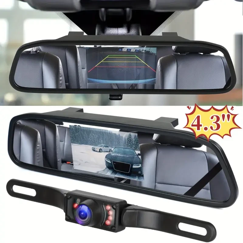 10.92cm Backup Camera Mirror with 7 LED Night Vision - Rear View Reverse Monitor Parking Kit
