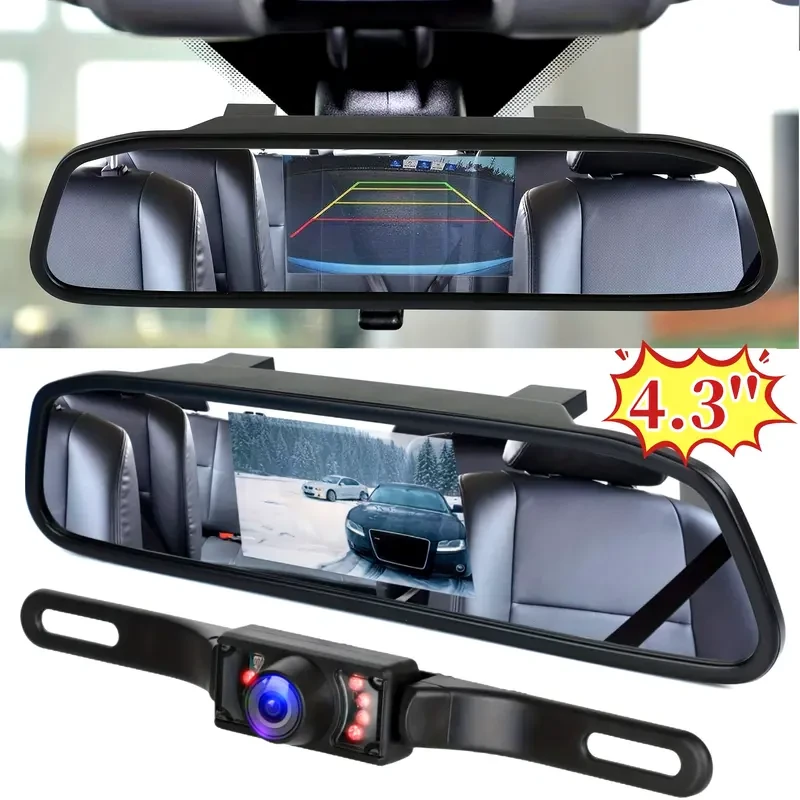 10.92cm Backup Camera Mirror with 7 LED Night Vision - Rear View Reverse Monitor Parking Kit