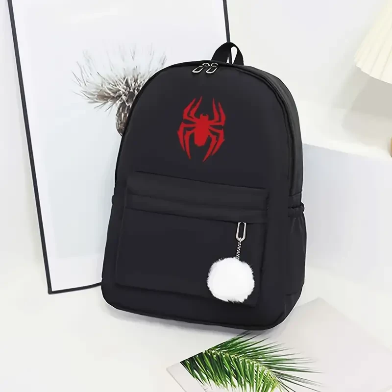 Stylish Red Spider Print Canvas Backpack - Lightweight & Durable School Travel Bag