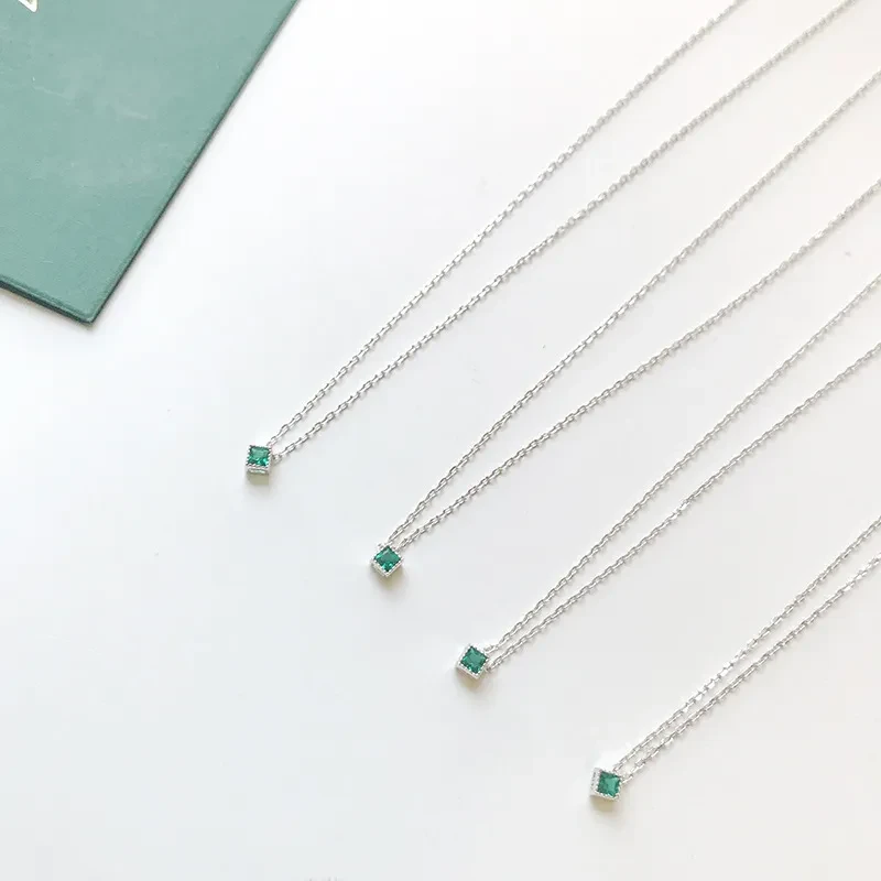 Emerald Square Diamond Zircon Necklace