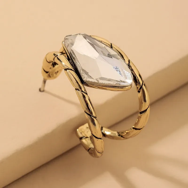 925 Silver Needle Fashion Rhinestone Hollow C Shape Stud Earrings