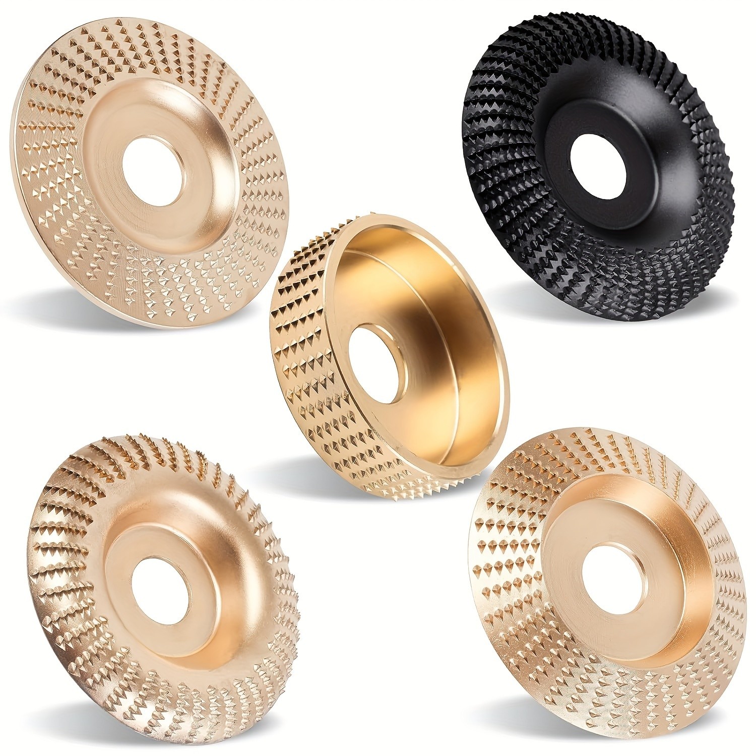 3pcs Wood Carving Disc Set 4-1/2 Inch Attachments with 5/8 Inch Arbor Grinding Wheel for Grinding and Shaping Golden