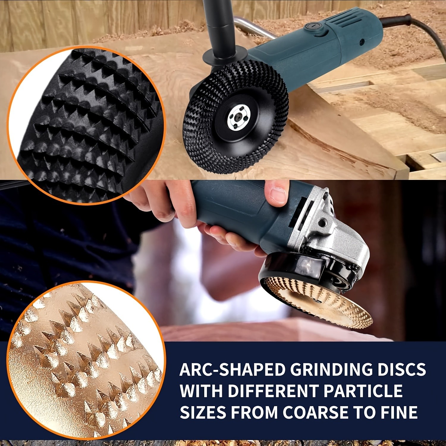3pcs Wood Carving Disc Set 4-1/2 Inch Attachments with 5/8 Inch Arbor Grinding Wheel for Grinding and Shaping Golden