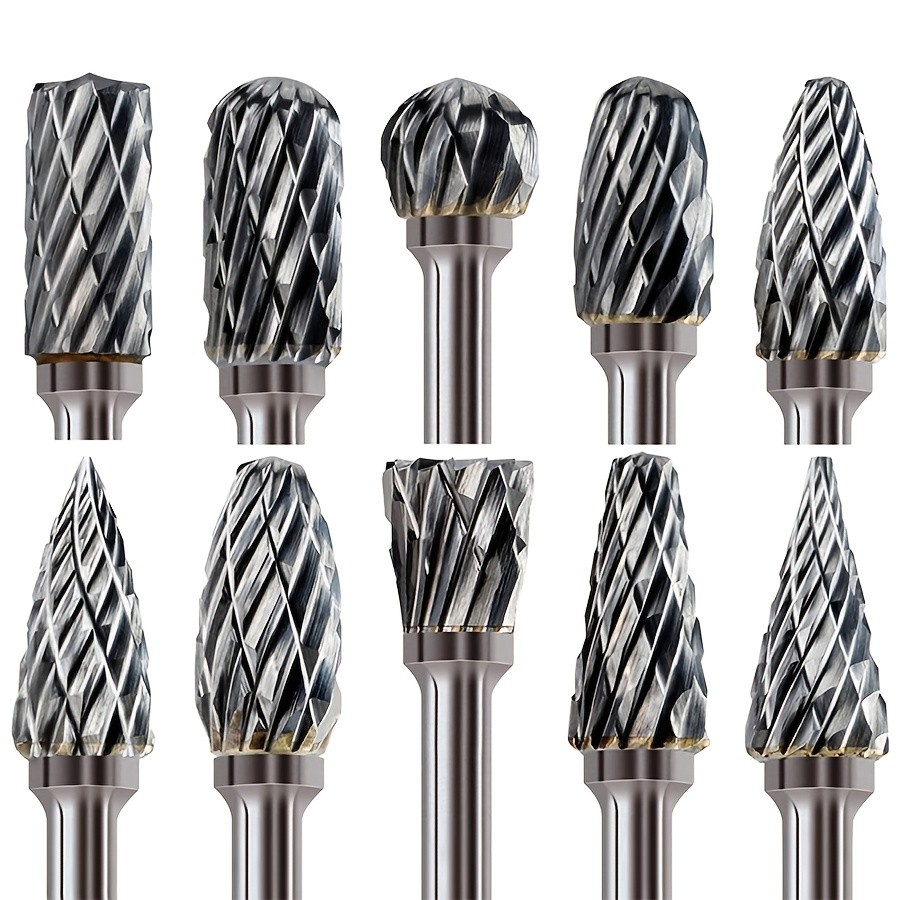10pcs Double Cut Tungsten Carbide Grinding Bits Set Carbide Deburring Tungsten Steel Grinding Bits Compatible with Rotary Tools