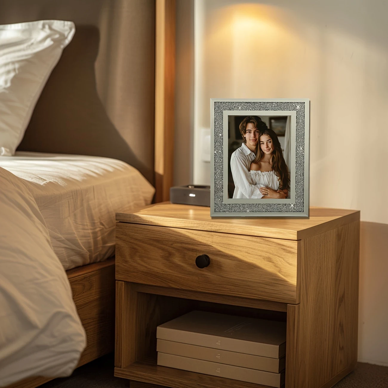 Glam Crystal Glass Diamond Silver Mirror Picture Frames Set  Elegant Display for Your Cherished Moments