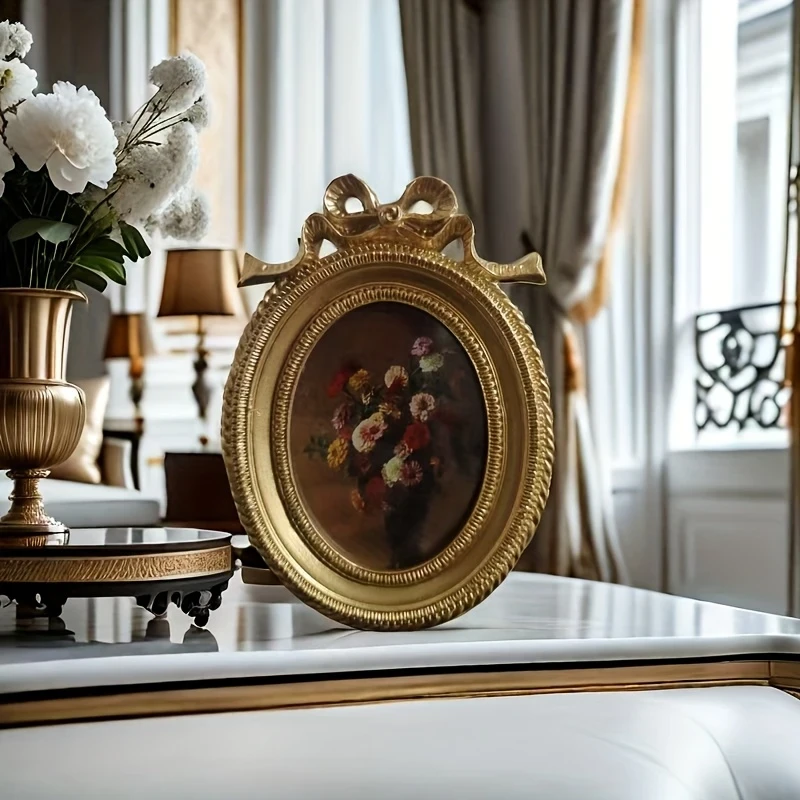 1pc Retro Copper Frame Retro Copper and Golden Glass Oval Frame | Elegant European Decorative Arts and Crafts | Perfect for Living Room, Unique Gift Ideas, Ideal for Room Decoration