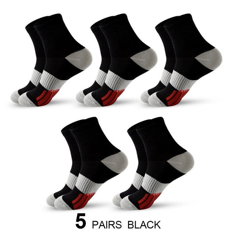 Men's Middle Tube Socks Color Matching Sports Basketball Socks 5 Pairs Black