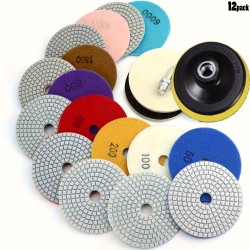 12pcs 4in Diamond Polishing Disc Set  Wet/Dry Grinding and Polishing Pads with 50-6000 Grit for Granite, Concrete, Marble, Stone Countertops, and Quartz Stone