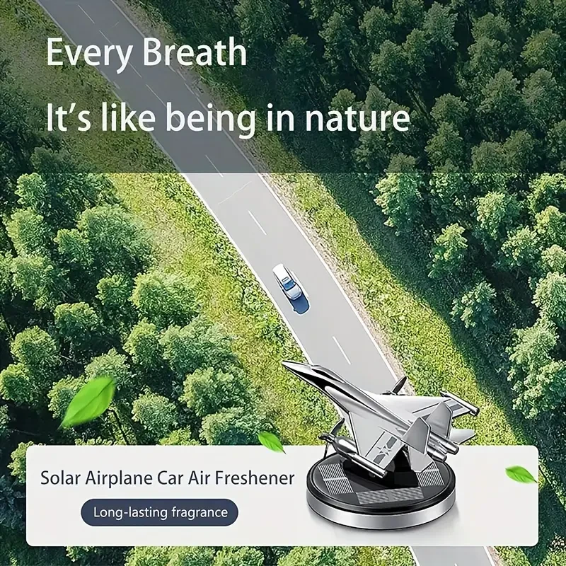 Solar-Powered Airplane Car Freshener - Silvery Metal Vent Clip Perfume